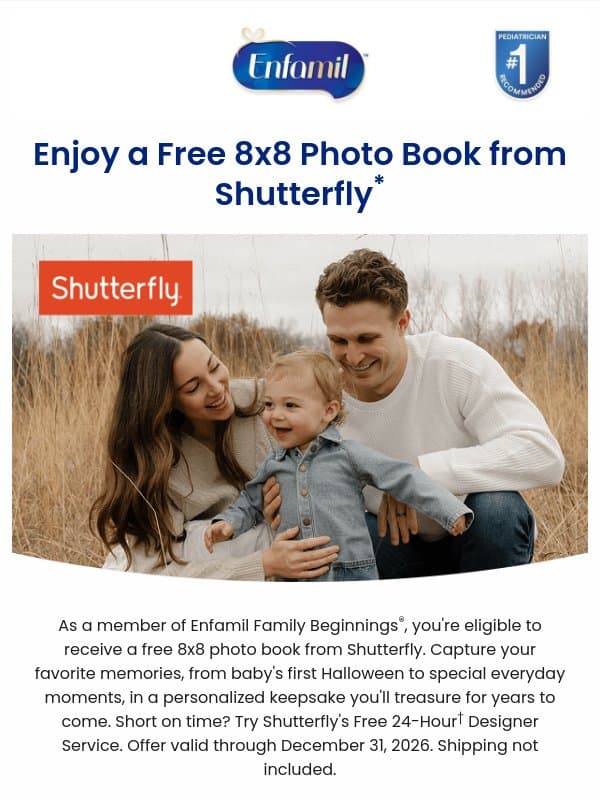 Grab your FREE photo book from Shutterfly! 🧡 email from Enfamil