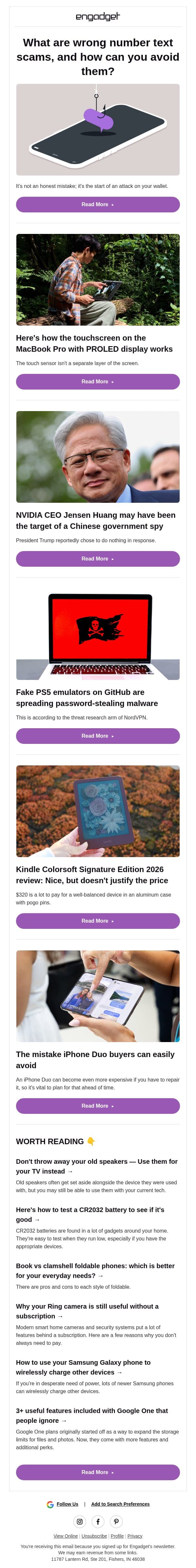 ⚠️ How To Avoid Wrong Number Text Scams email from Engadget screenshot