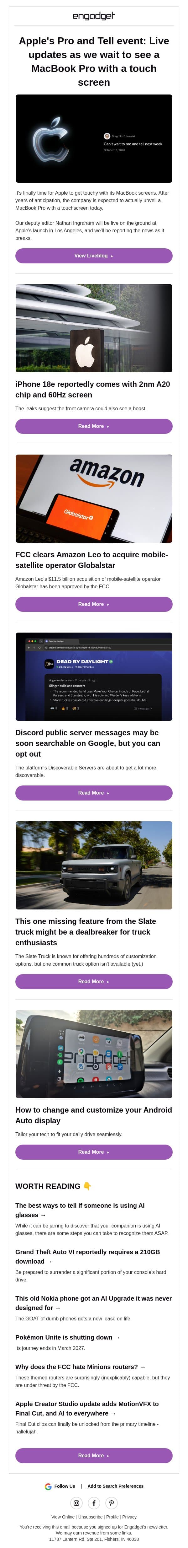 Live Updates ⚡️ Apple's Pro And Tell Event email from Engadget screenshot