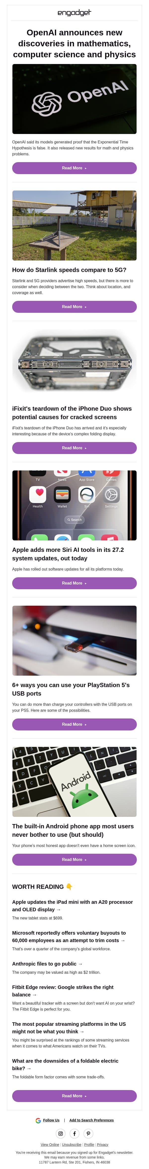 🤯 OpenAI announces new discoveries in mathematics, computer science and physics email from Engadget screenshot