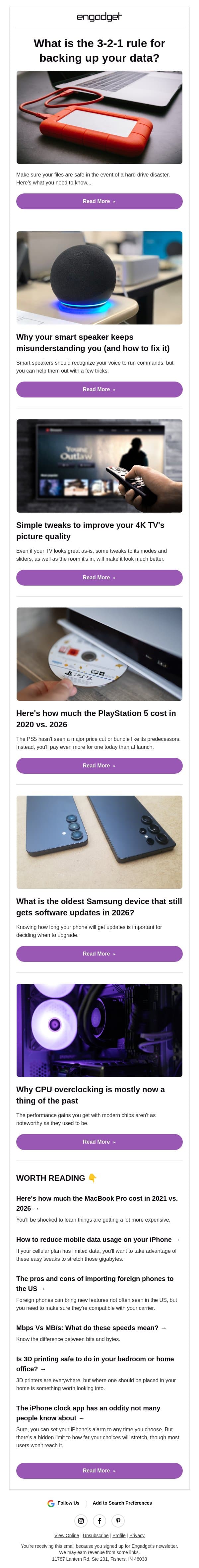 ⚠️ The 3-2-1 rule for backing up your data | improve your 4K TV's picture quality email from Engadget screenshot