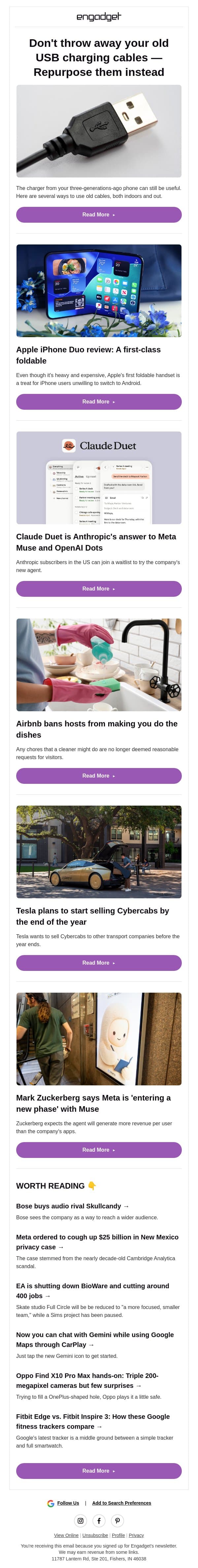 π Stop Throwing Away Your Old USB Charging Cables | iPhone Duo Review email from Engadget screenshot