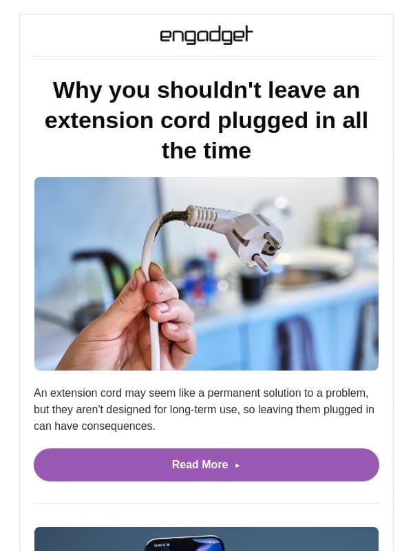 β οΈ Stop leaving extension cords plugged in all the time... email from Engadget