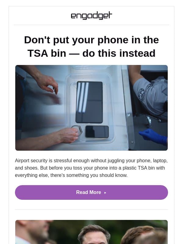 📣 SpaceX and Tesla merger?! | Do not put your phone in the TSA bin email from Engadget