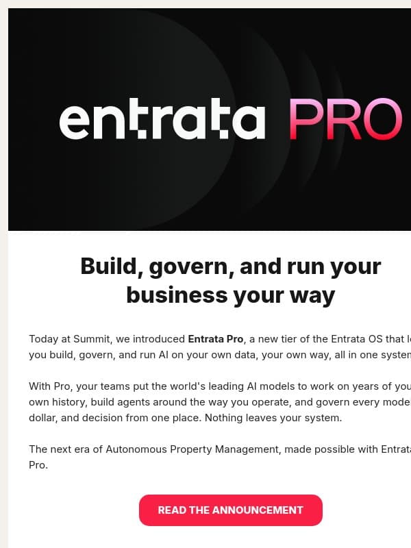 π Just announced at Summit: Entrata Pro email from Entrata