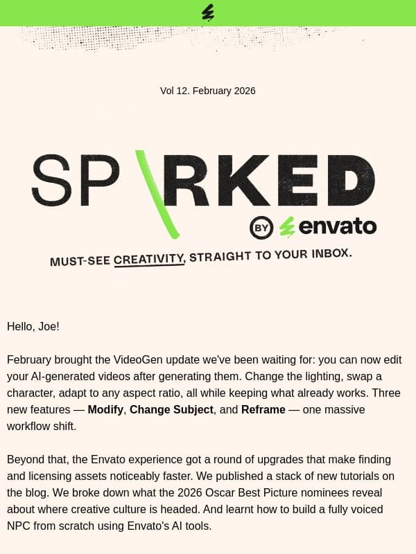 The VideoGen update that changes everything + a stacked Feb email from Envato
