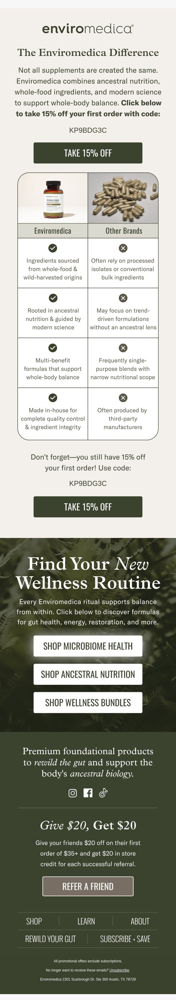 Not all supplements are created equal 👀 email from Enviromedica screenshot