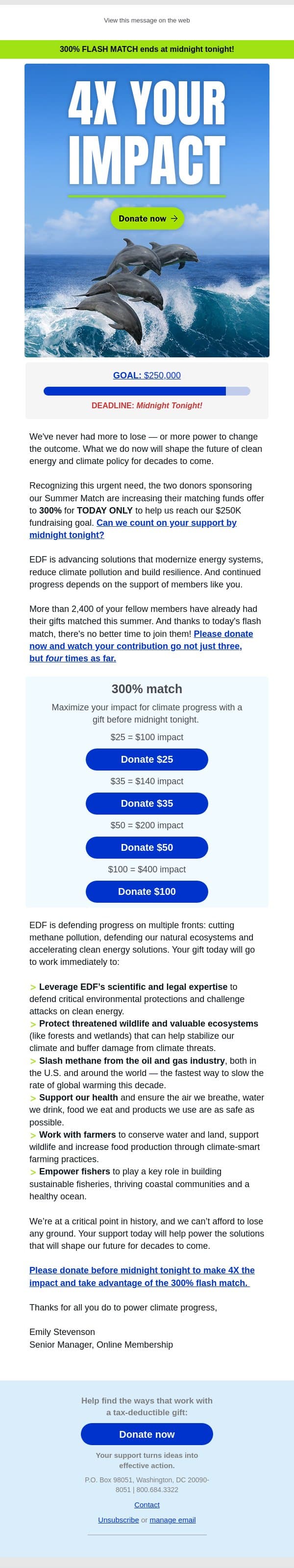 Don't miss this 300% flash match! email from Environmental Defense Fund screenshot
