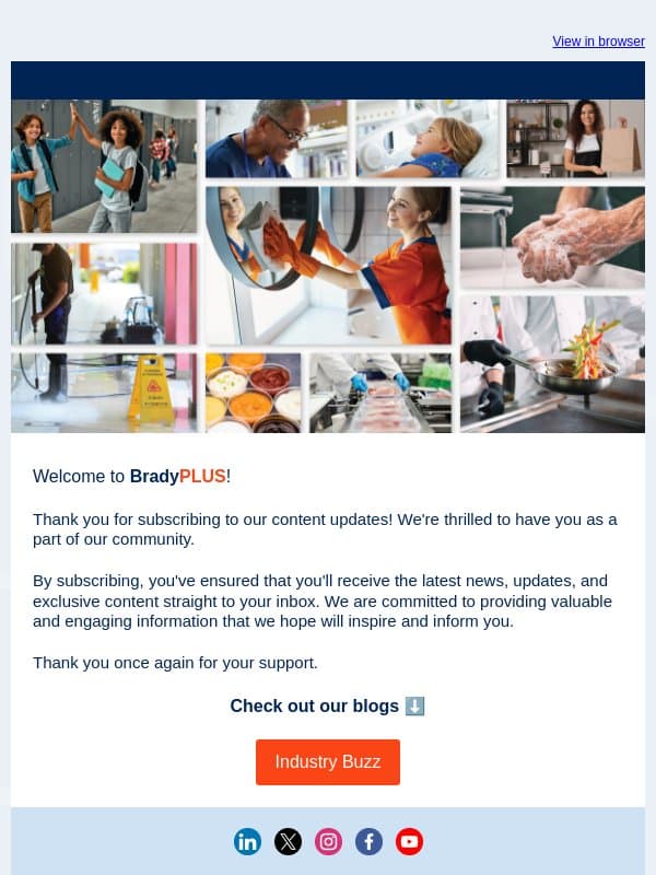 Welcome to BradyPLUS! email from Envoy Solutions