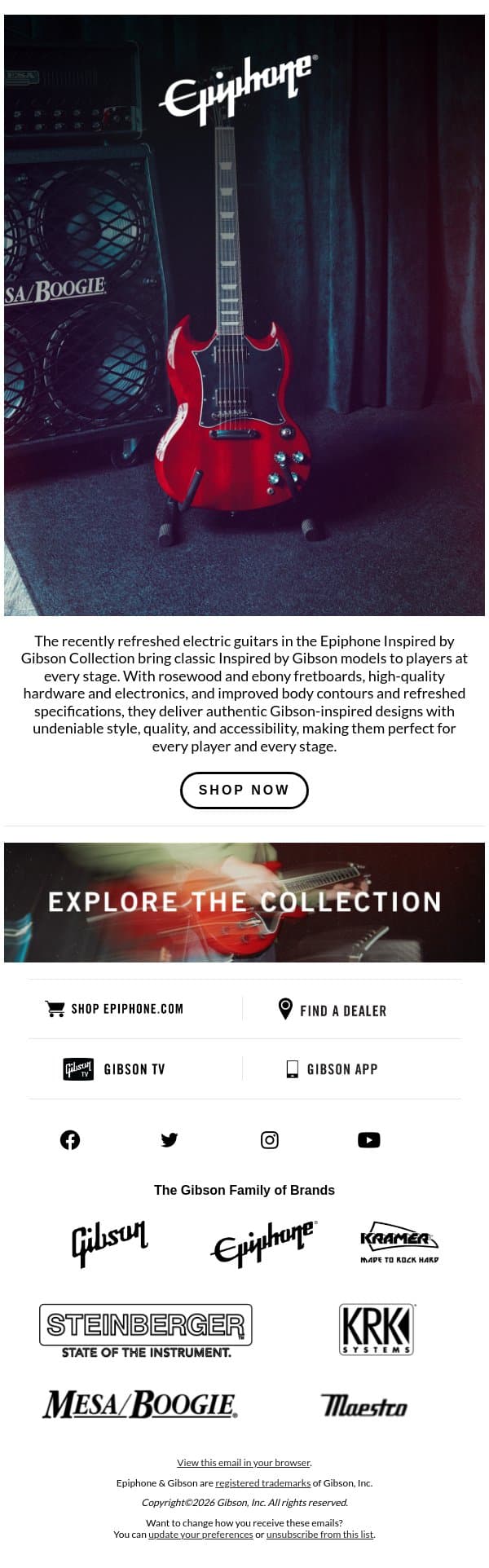 Introducing the Inspired by Gibson Collection email from Epiphone screenshot
