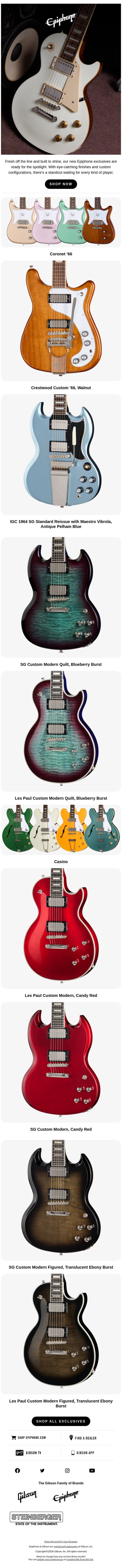 Meet the newest Epiphone exclusives email from Epiphone screenshot