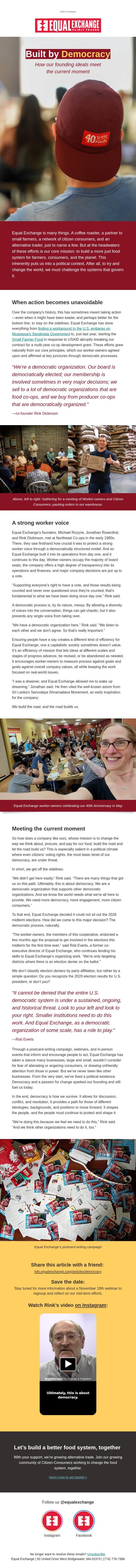 Our Political Existence email from Equal Exchange screenshot