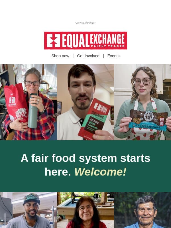 Welcome to Equal Exchange. Here's your 10% off code email from Equal Exchange