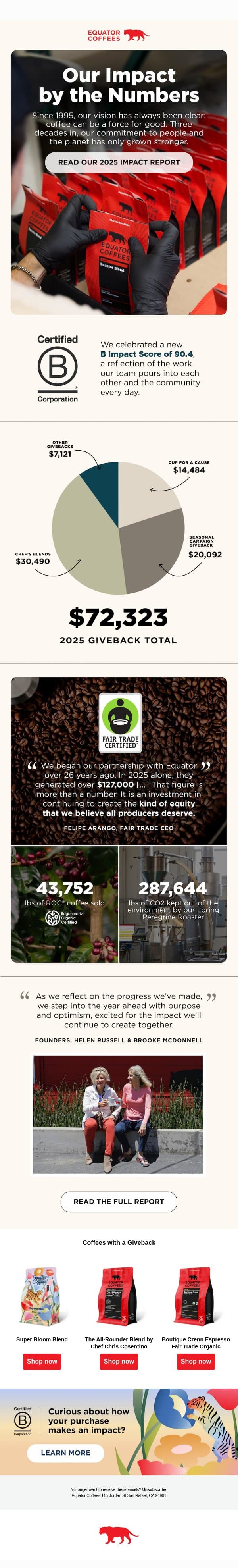 Your update on Equator's sustainability 🌱 email from Equator Coffees screenshot