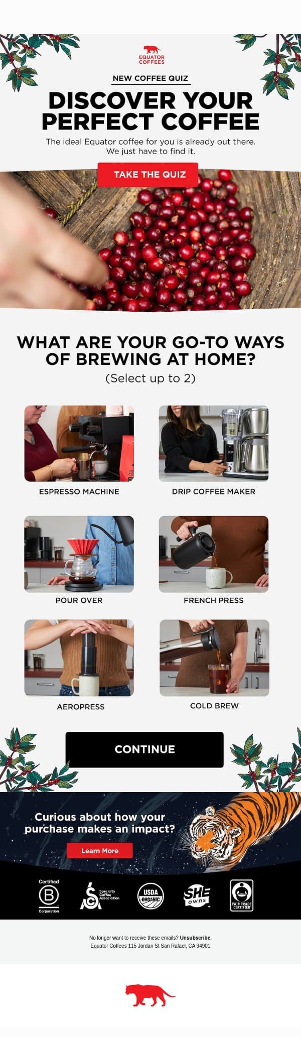 Right now: find your 1st place coffee 🥇 email from Equator Coffees screenshot