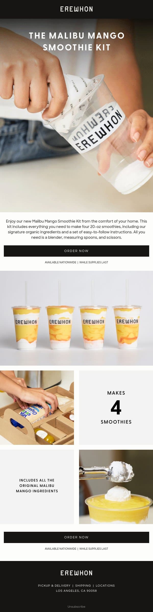 The Erewhon Malibu Mango Smoothie Kit email from Erewhon Market screenshot