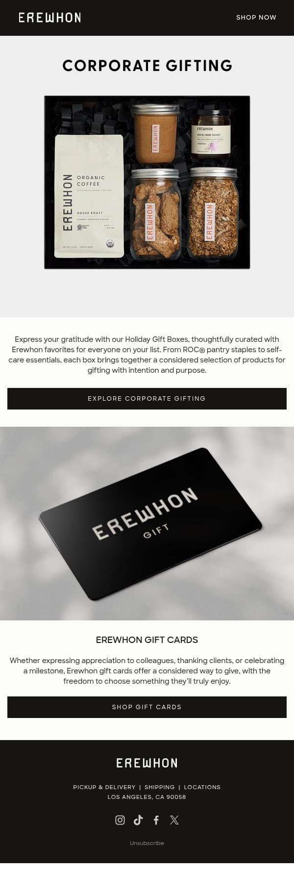 Gifts For Everyone At The Office email from Erewhon Market screenshot