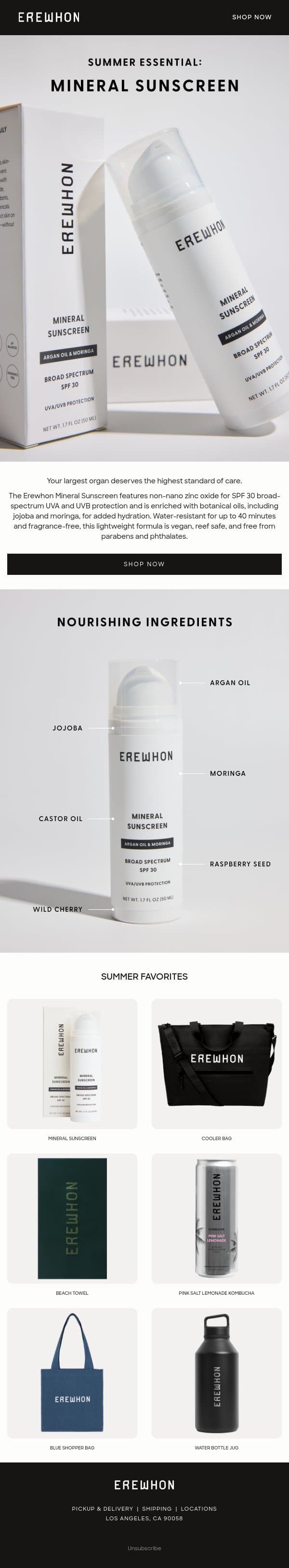Summer Essential: Mineral Sunscreen email from Erewhon Market screenshot