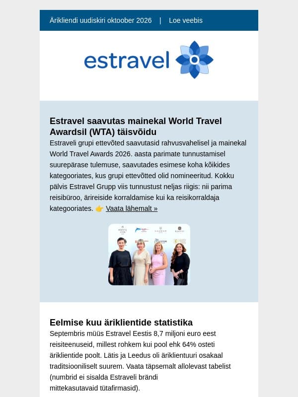 Oktoobri uudised Estraveli ärikliendile | Osale loosis ja võida Estraveli 100 € kinkekaart email from Estravel