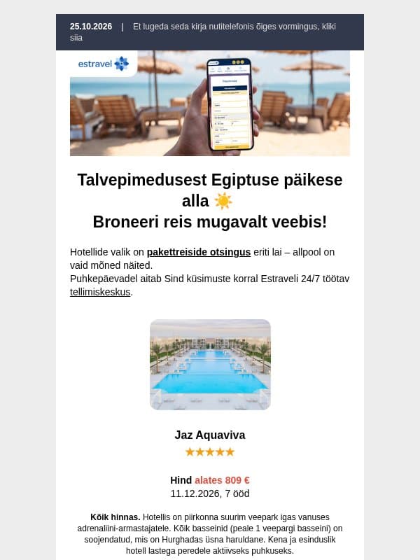 Talvepimedusest Egiptuse päikese alla ☀️ Broneeri reis mugavalt veebis! email from Estravel