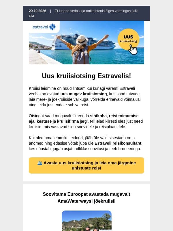 Sinu järgmine kruiisiseiklus algab siit 👉 avasta uus kruiisiotsing email from Estravel