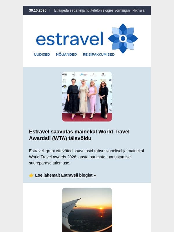 Olulisemad reisiuudised Estravelist ja maailmast (oktoober 2026) email from Estravel