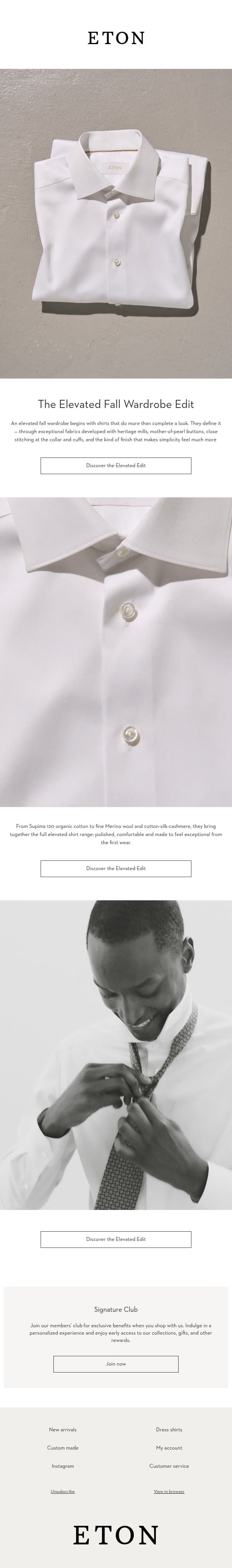 The Fall Shirt Edit, Elevated email from Eton Bespoke (Eton Shirts - made-to-measure service) screenshot