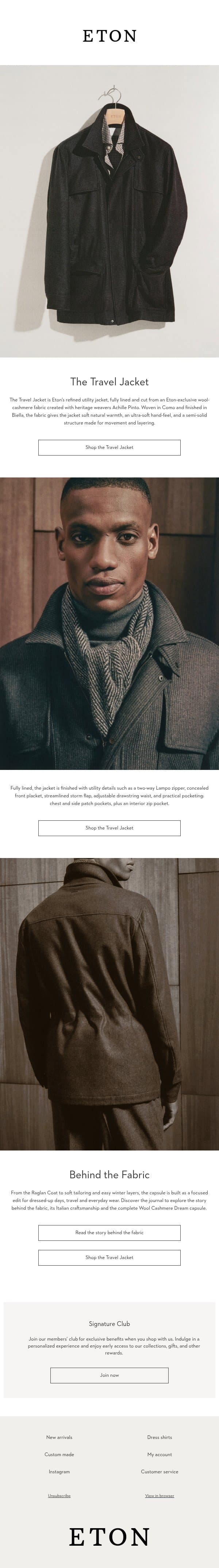 The Travel Jacket: Wool Cashmere Dream Capsule email from Eton Bespoke (Eton Shirts - made-to-measure service) screenshot