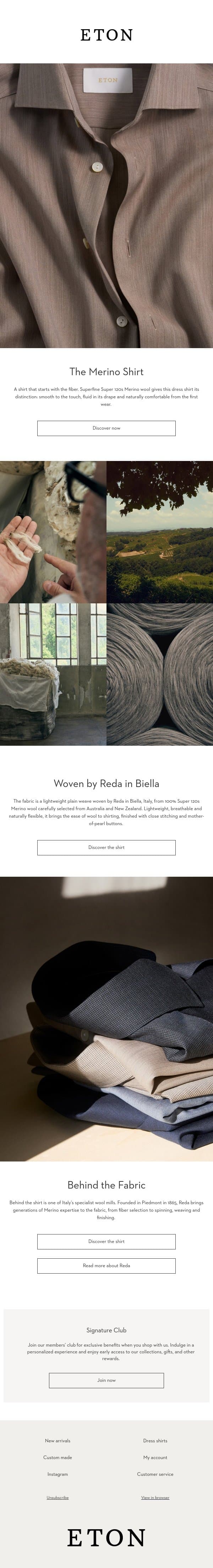 The Merino Shirt email from Eton Bespoke (Eton Shirts - made-to-measure service) screenshot