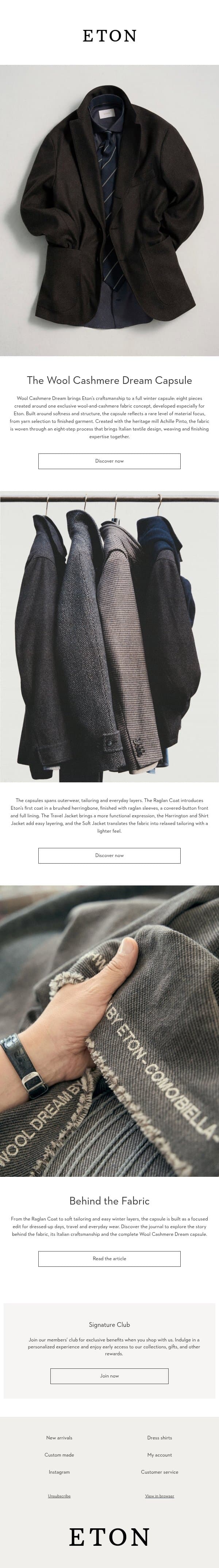 Wool Cashmere Dream: An Exclusive Eight-piece Capsule email from Eton Bespoke (Eton Shirts - made-to-measure service) screenshot