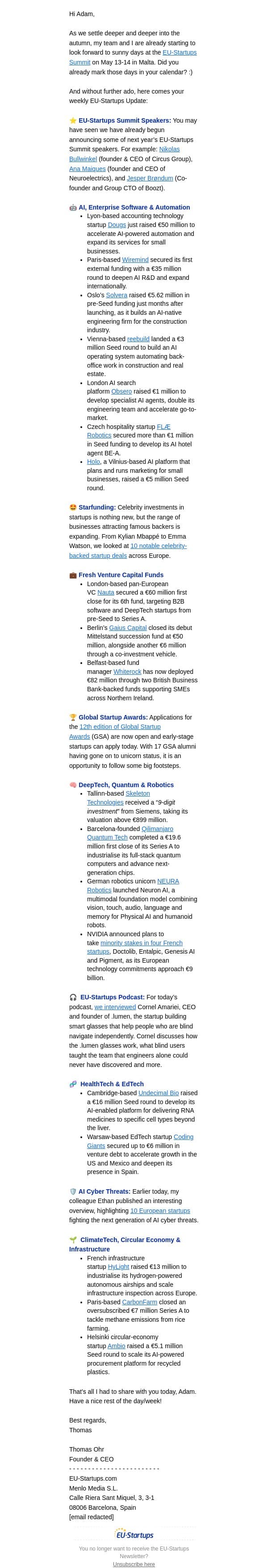 AI, Robotics & Rising Stars 🚀 email from EU-Startups screenshot