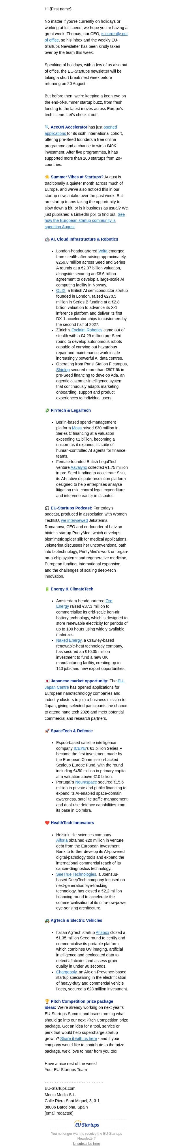 Your Weekly EU-Startups Update email from EU-Startups screenshot