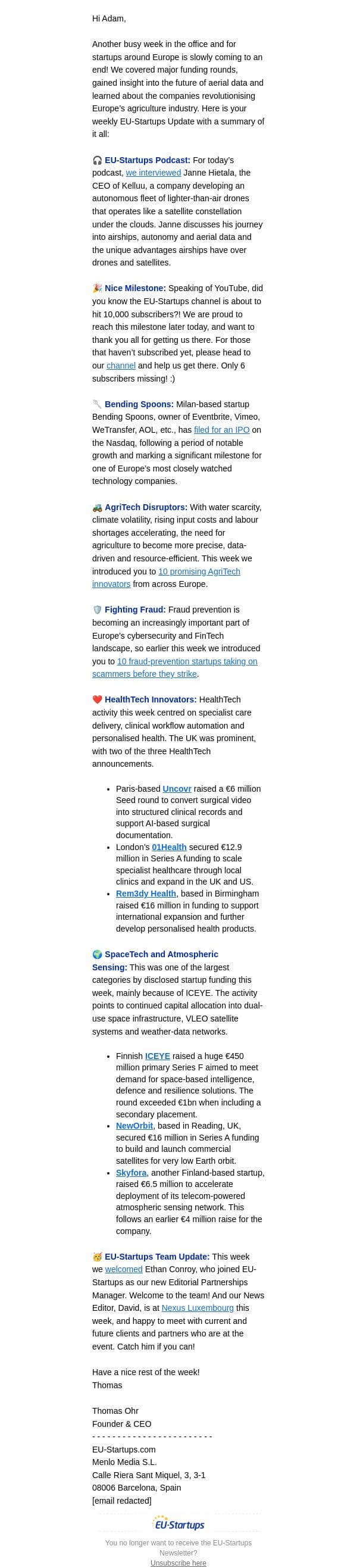 Airships, AgriTech & a β¬450M SpaceTech Round π email from EU-Startups screenshot