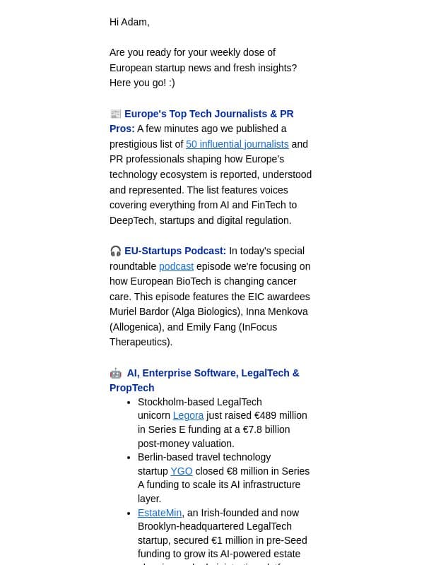 Meet Europe's Top Tech Journalists & PR People email from EU-Startups