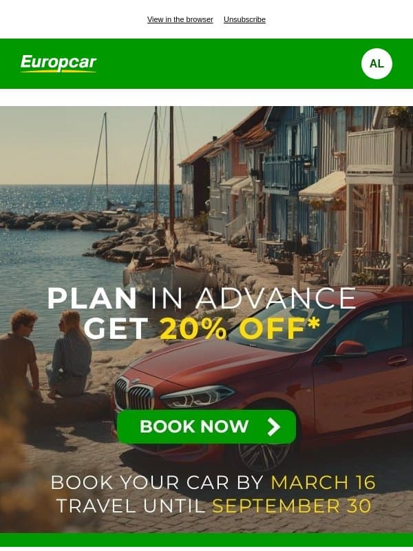 Last chance to enjoy 20% off email from Europcar Mobility Group