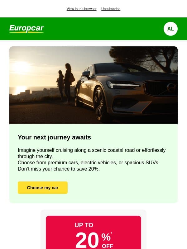 Donβt miss out on your exclusive offer email from Europcar