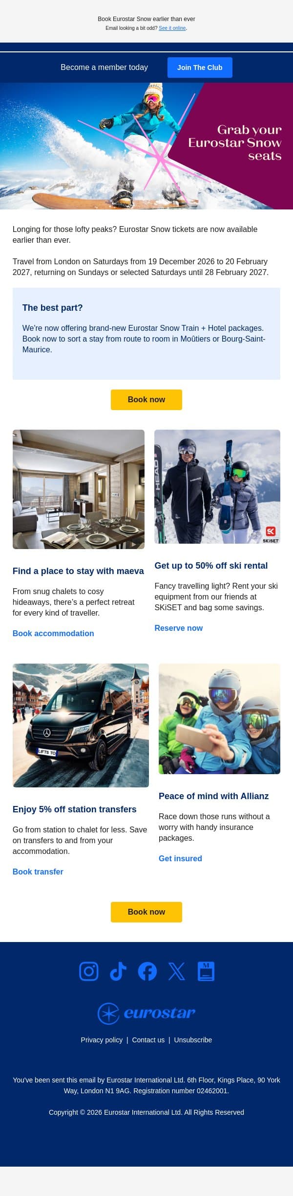 Sort your ski trip ⛷ email from Eurostar screenshot