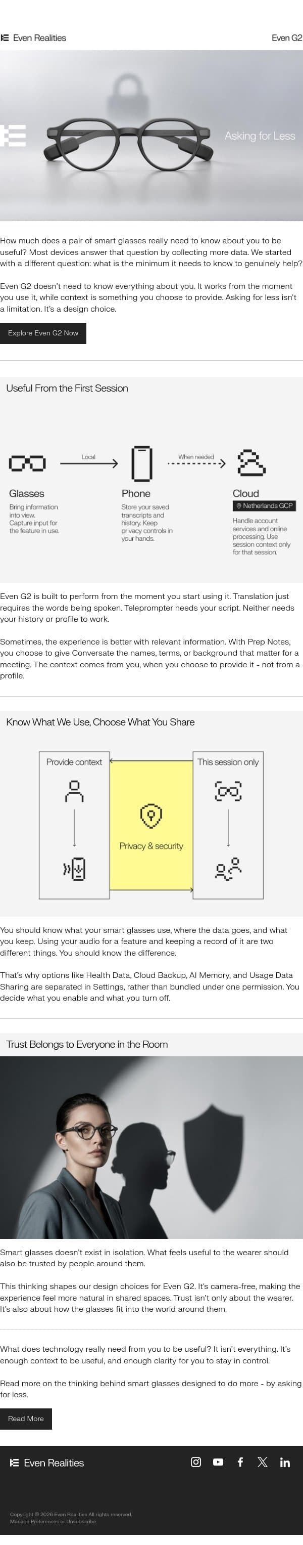 Even Insider: Asking for Less email from Even Realities screenshot