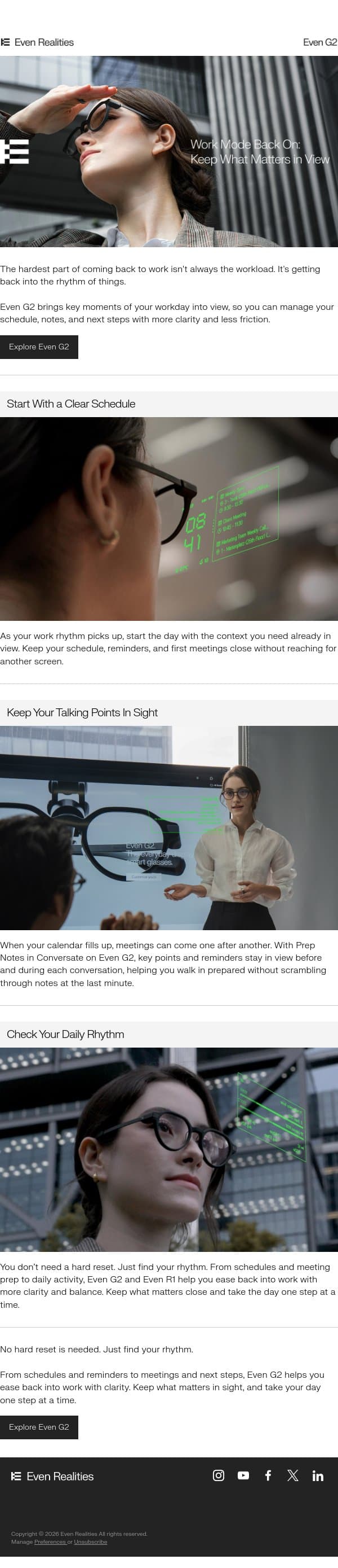Get Back to Work Mode with Ease email from Even Realities screenshot