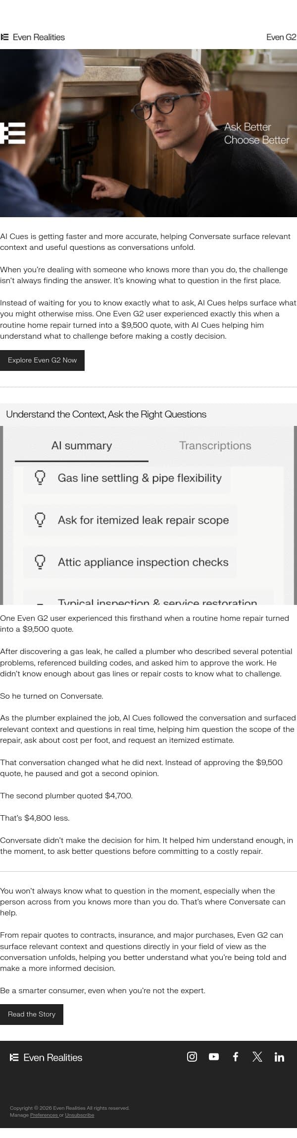 Know What to Ask Before Deciding email from Even Realities screenshot