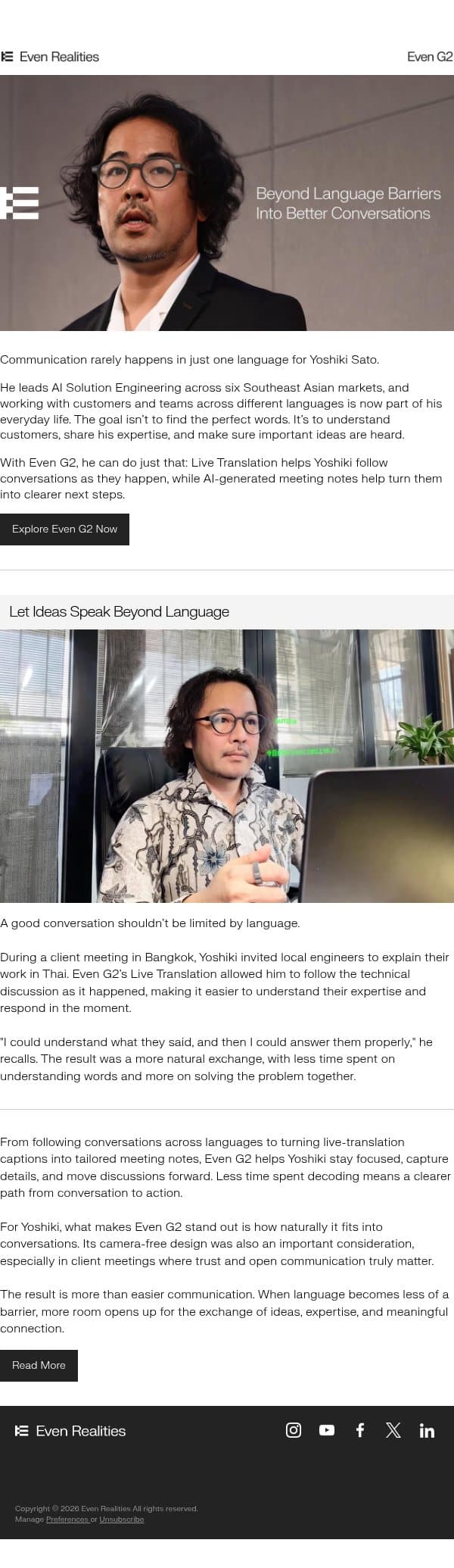 Important Ideas Shouldn't Get Lost in Translation email from Even Realities screenshot