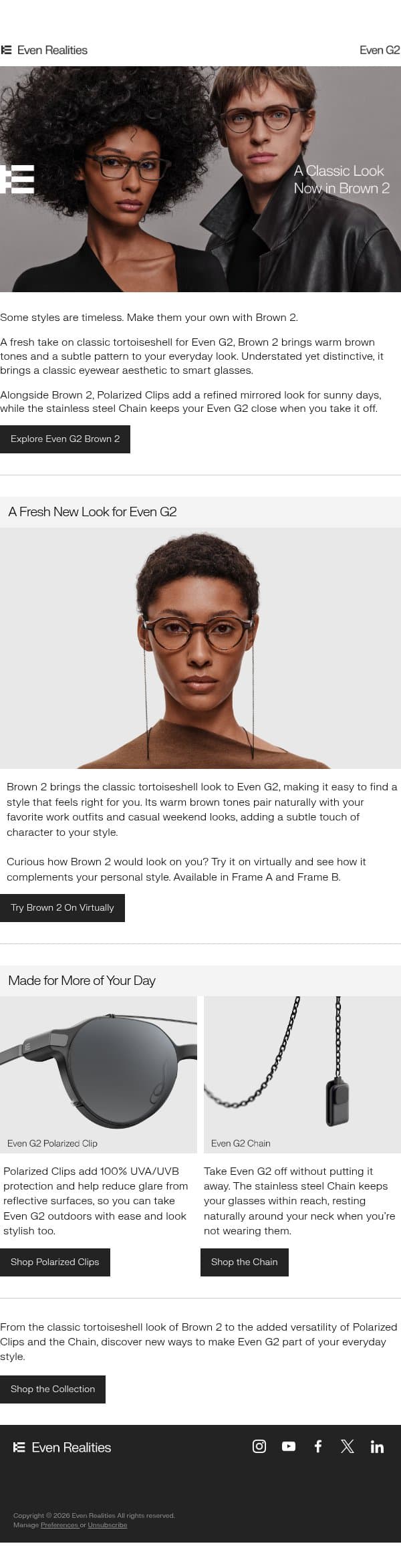 A Classic Look, Now in Brown 2 email from Even Realities screenshot