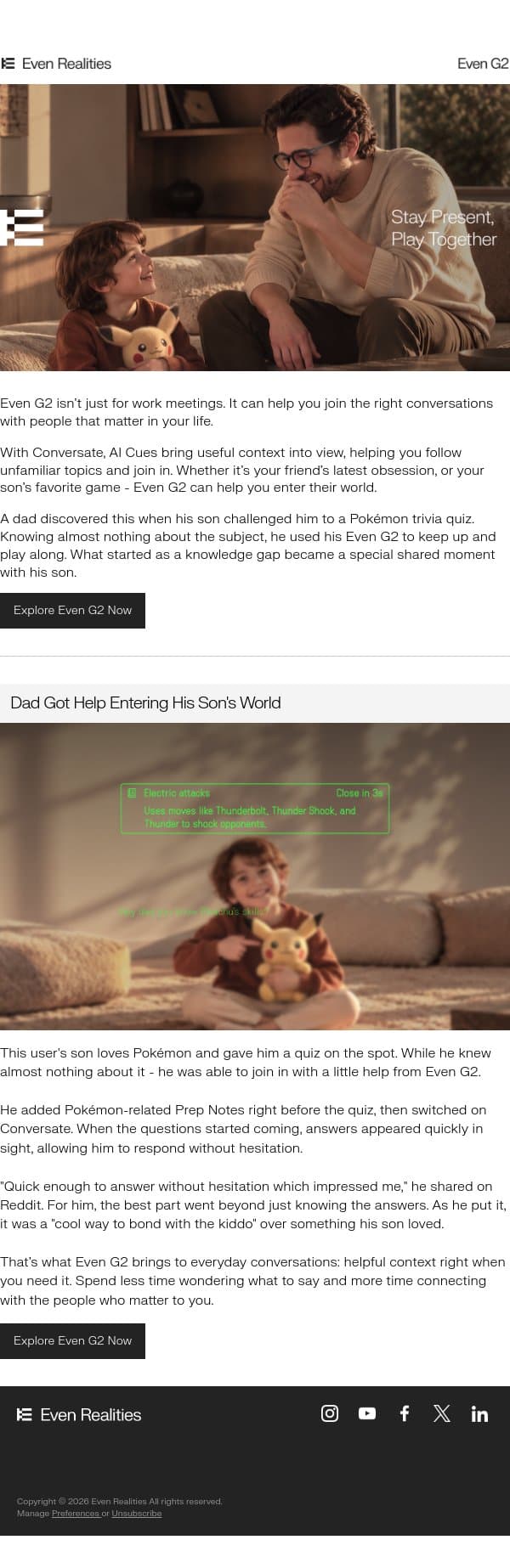 How Even G2 Helped a Dad Enter His Son’s World email from Even Realities screenshot