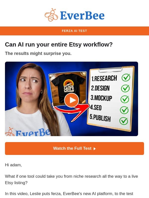 New video ▶️ Can AI handle your entire Etsy workflow? email from EverBee