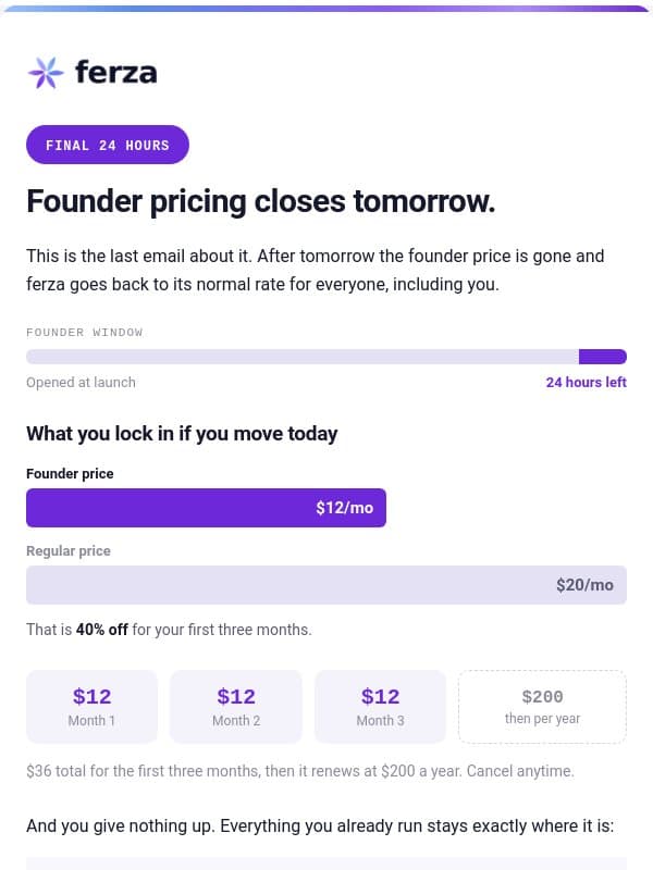 Founder pricing closes tomorrow email from EverBee