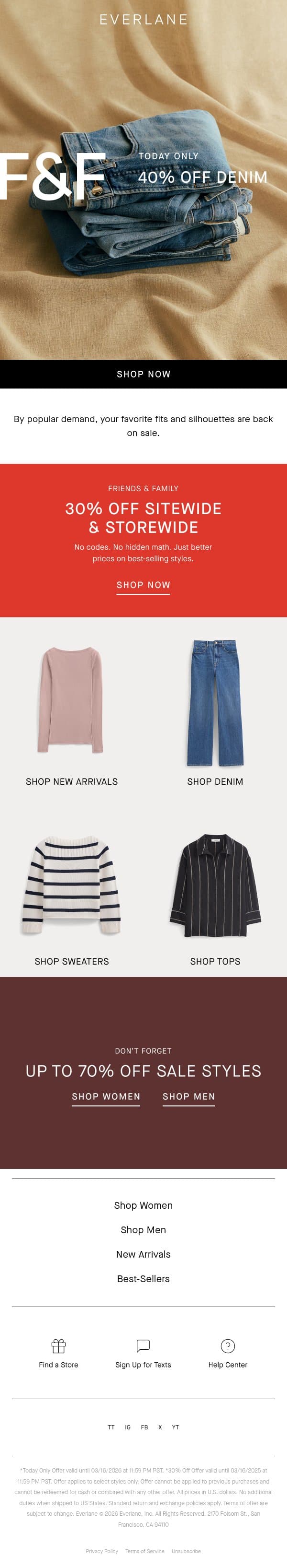 40% Off Denim Is Back, But Ends Tonight. email from Everlane screenshot