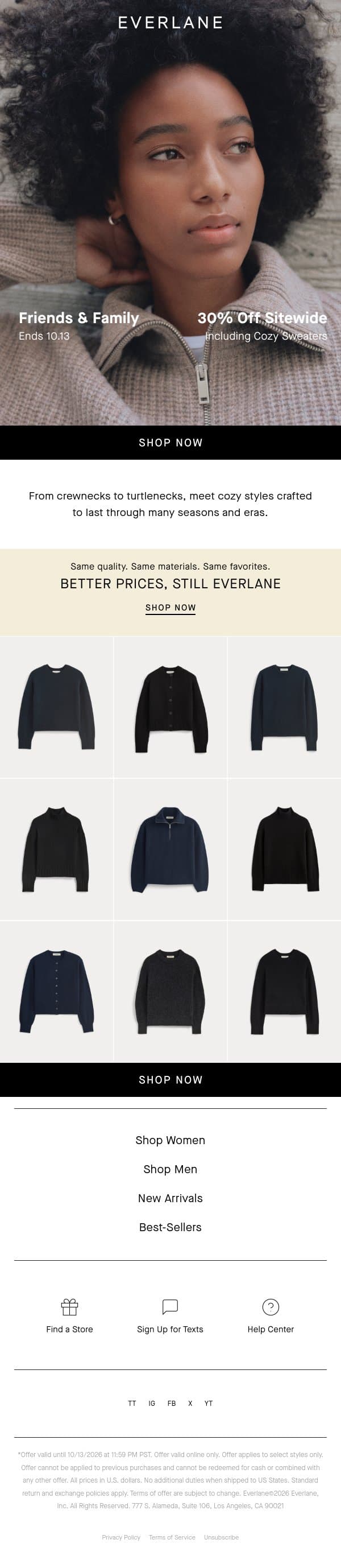 Get Cozy While It’s 30% Off email from Everlane screenshot