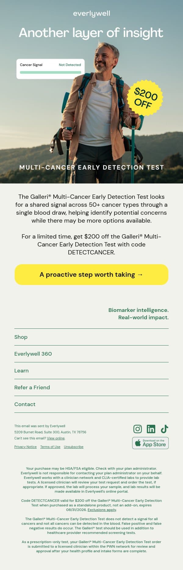 Take the proactive step. Save $200 email from Everlywell screenshot