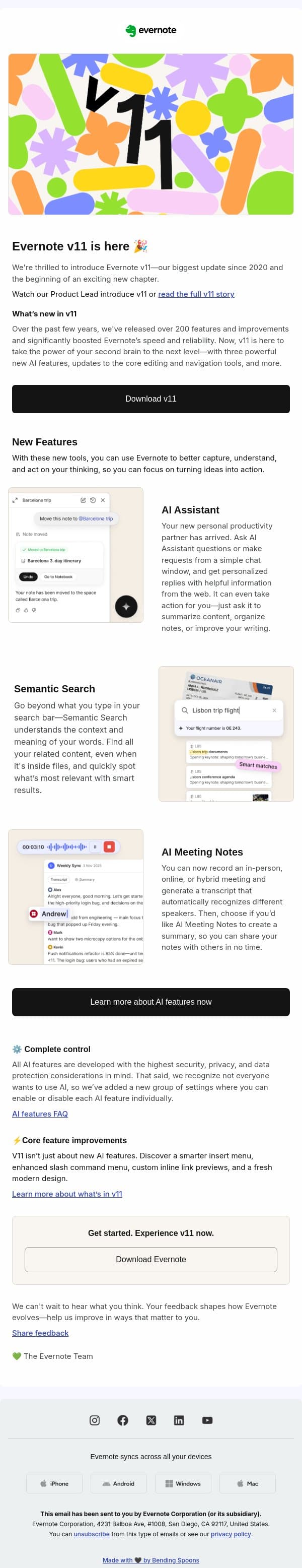 Introducing v11: The smartest Evernote yet email from Evernote screenshot