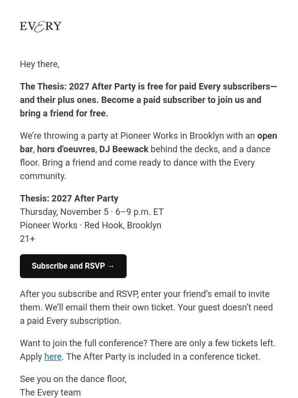 The Thesis: 2027 After Party is free for subscribers—and you can bring a friend email from Every